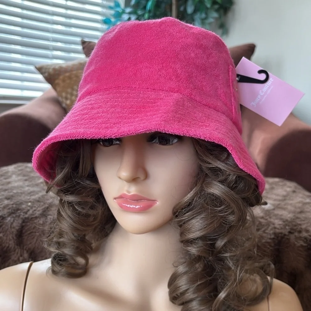 Brand New Juicy Couture Pink Bucket Hat Terrycloth w/ Gold Tone Embroidered Logo